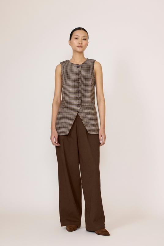 Flowy Longline Vest in Wool Plaid