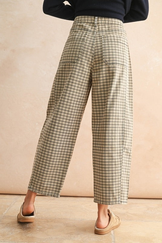 Mini Check Barrel Leg Trouser