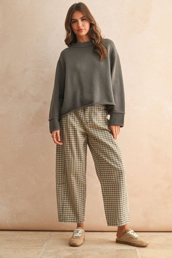 Mini Check Barrel Leg Trouser