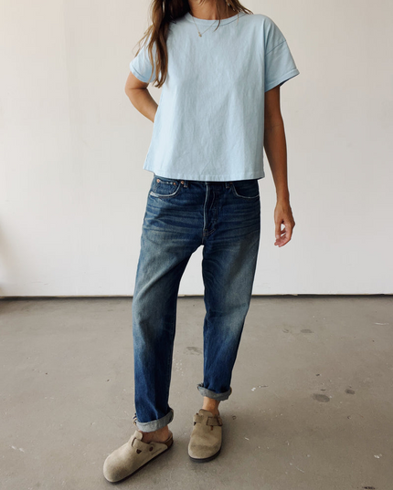 Hey Gang Boxy Tee in Light Blue