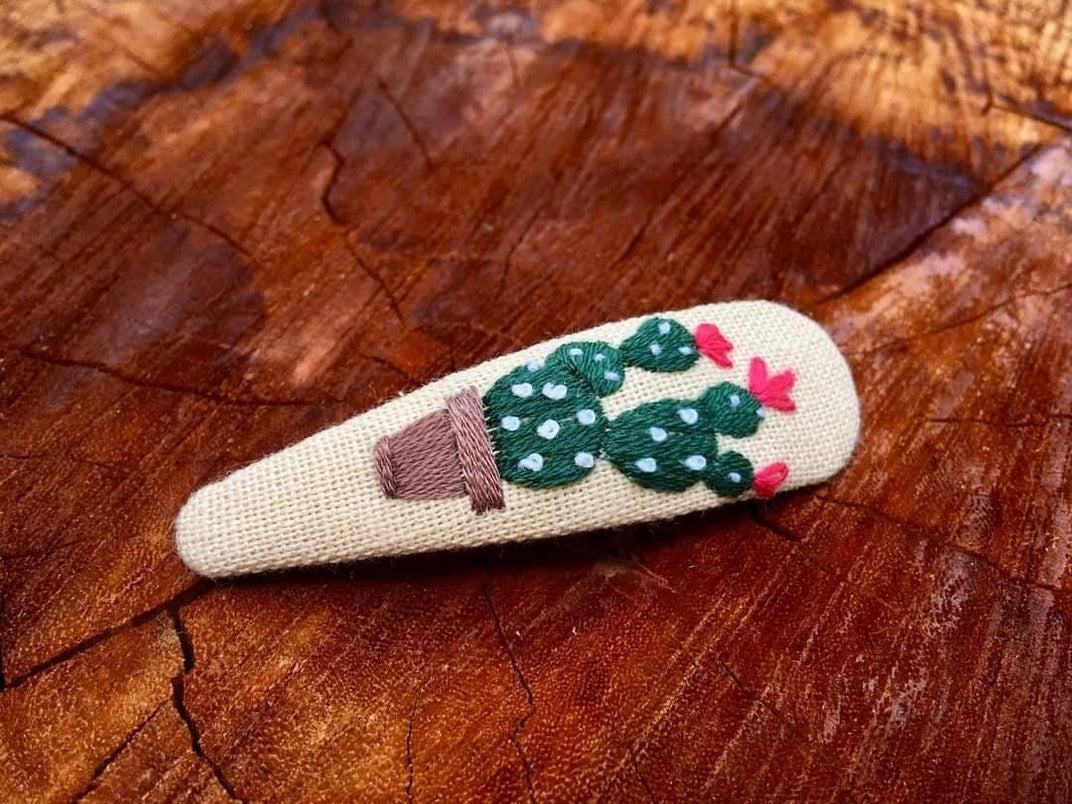 Quince Cactus Embroidered Hair Clip