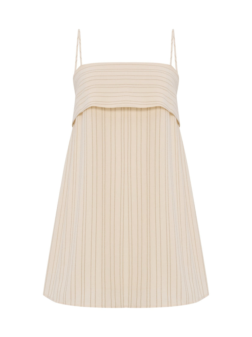 Pugila Stripes Turkish Cotton Mini Dress in Oatmeal