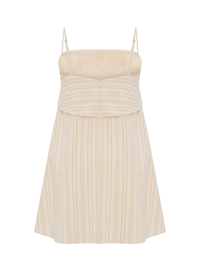 Pugila Stripes Turkish Cotton Mini Dress in Oatmeal