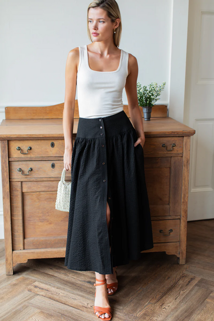 Emerson Fry Elina Skirt in Black Seersucker