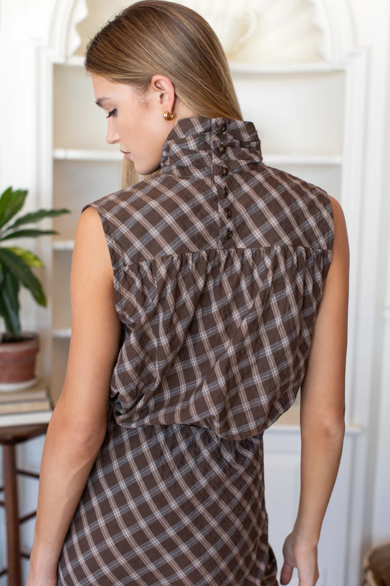 Frederique Top in Cocoa Plaid