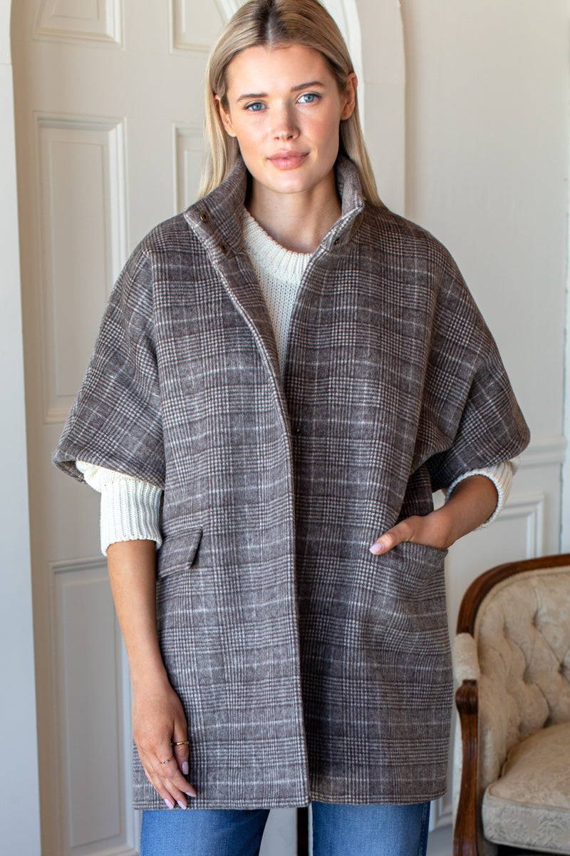 Wool/Cashmere Layering Jacket in Stewart Plaid Chestnut