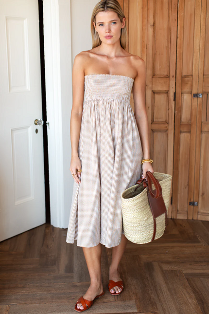 Emerson Fry Smocked Maxi Skirt in Cafe Check