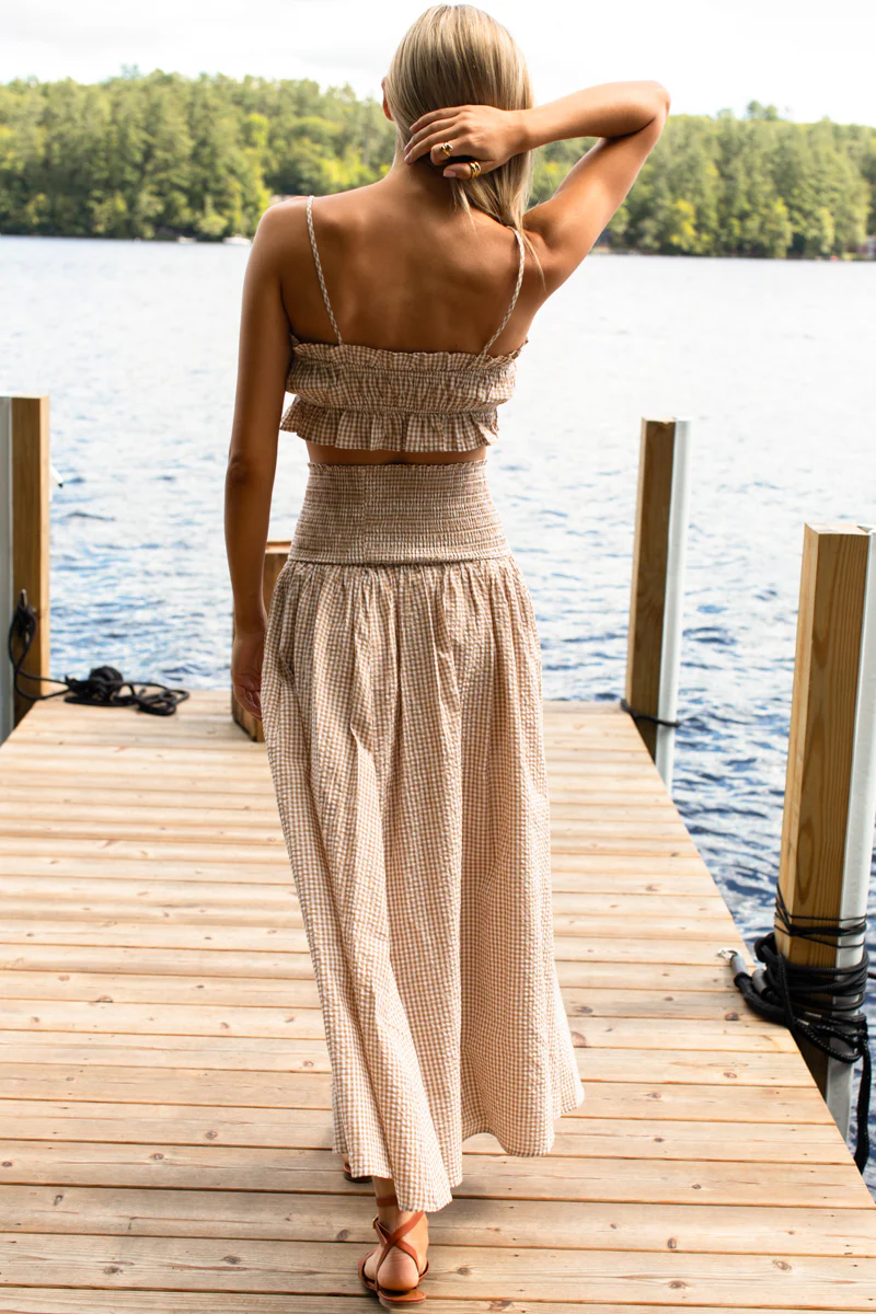 Emerson Fry Smocked Maxi Skirt in Cafe Check