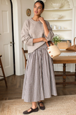 Smocked Maxi Skirt in Cocoa Gingham