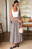 Smocked Maxi Skirt in Cocoa Gingham