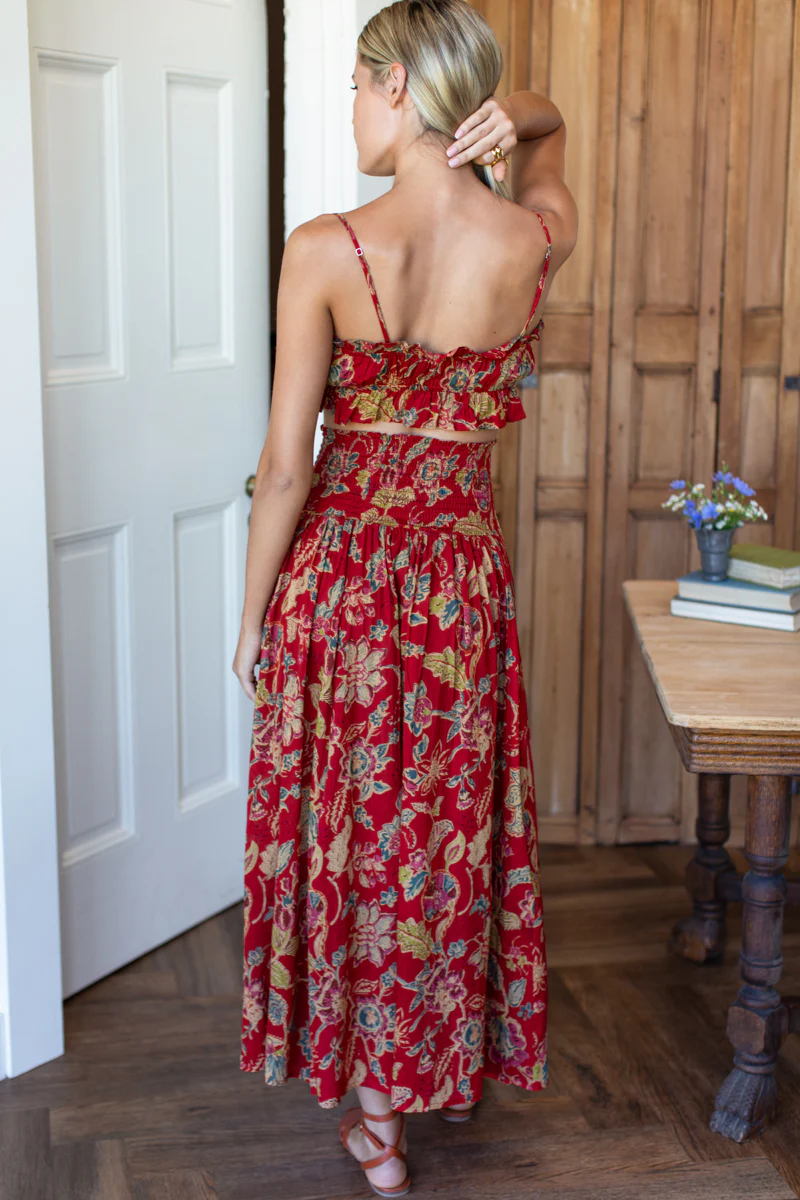 Emerson Fry Smocked Maxi Skirt in Pompeian Blooms
