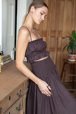 Smocked Maxi Skirt in Chestnut Linen