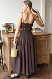 Smocked Maxi Skirt in Chestnut Linen
