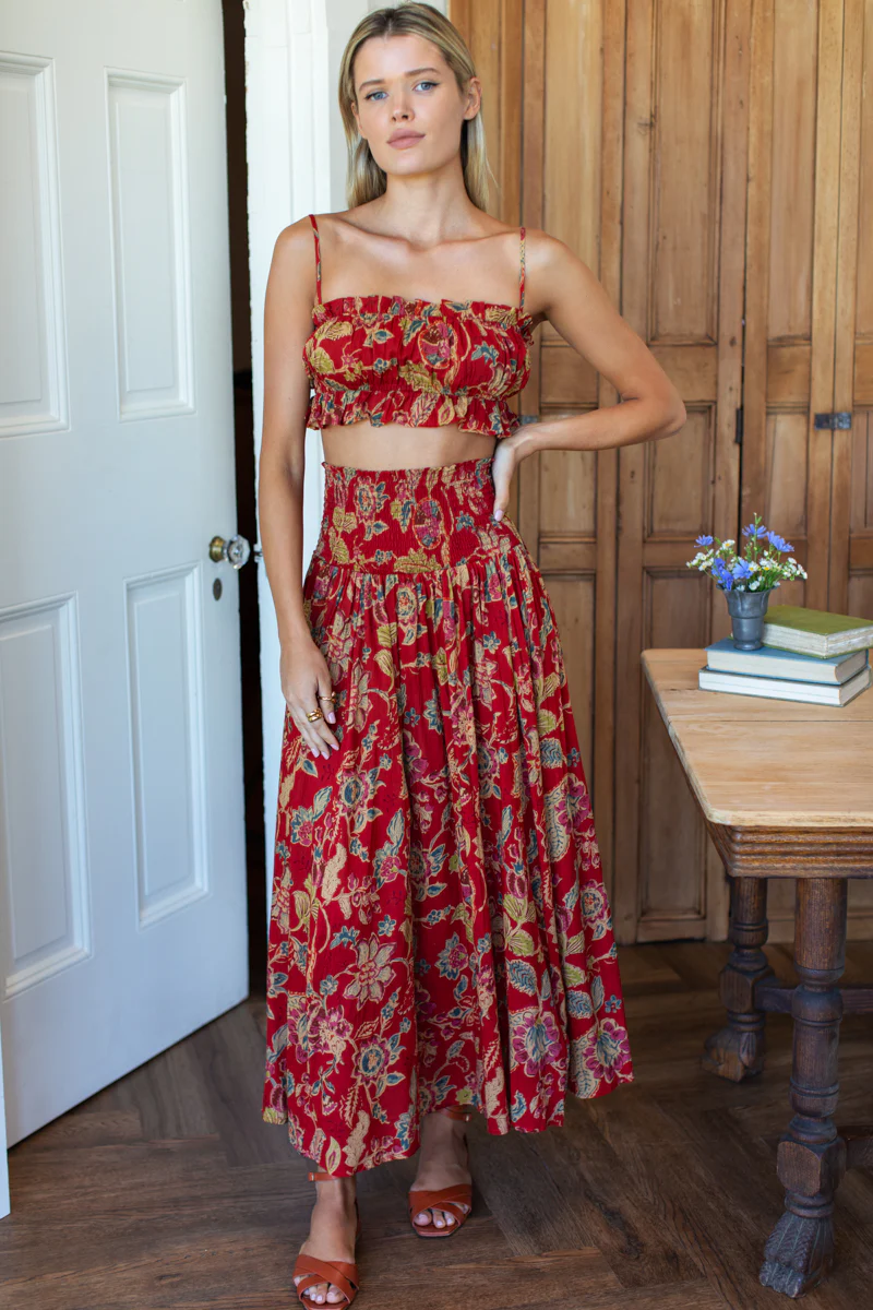 Emerson Fry Smocked Maxi Skirt in Pompeian Blooms
