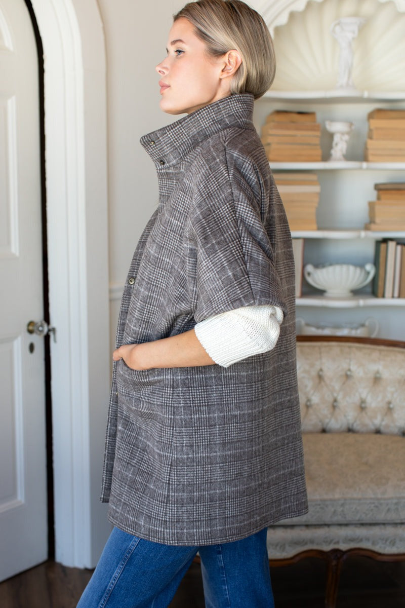 Wool/Cashmere Layering Jacket in Stewart Plaid Chestnut