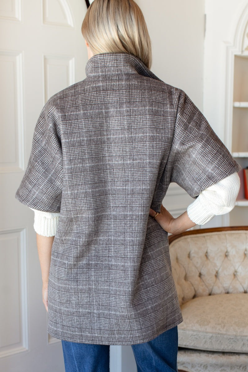 Wool/Cashmere Layering Jacket in Stewart Plaid Chestnut