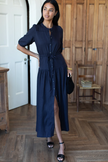 Lucy Basque Dress in Midnight Linen