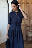 Lucy Basque Dress in Midnight Linen