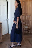 Lucy Basque Dress in Midnight Linen
