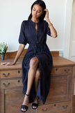 Lucy Basque Dress in Midnight Linen