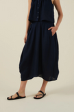The Fae Lightweight Linen Barrel Skirt in Black