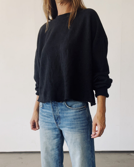 Hey Gang Boxy Crop Sweatshirt in Black