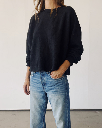 Hey Gang Boxy Crop Sweatshirt in Black