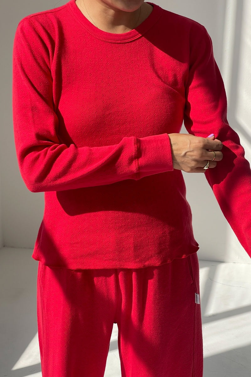 Le Bon Shoppe Pointelle Long Sleeve Tee - Red