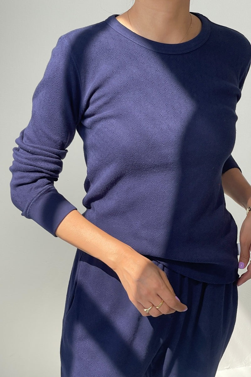 Le Bon Shoppe Pointelle Long Sleeve Tee - Navy