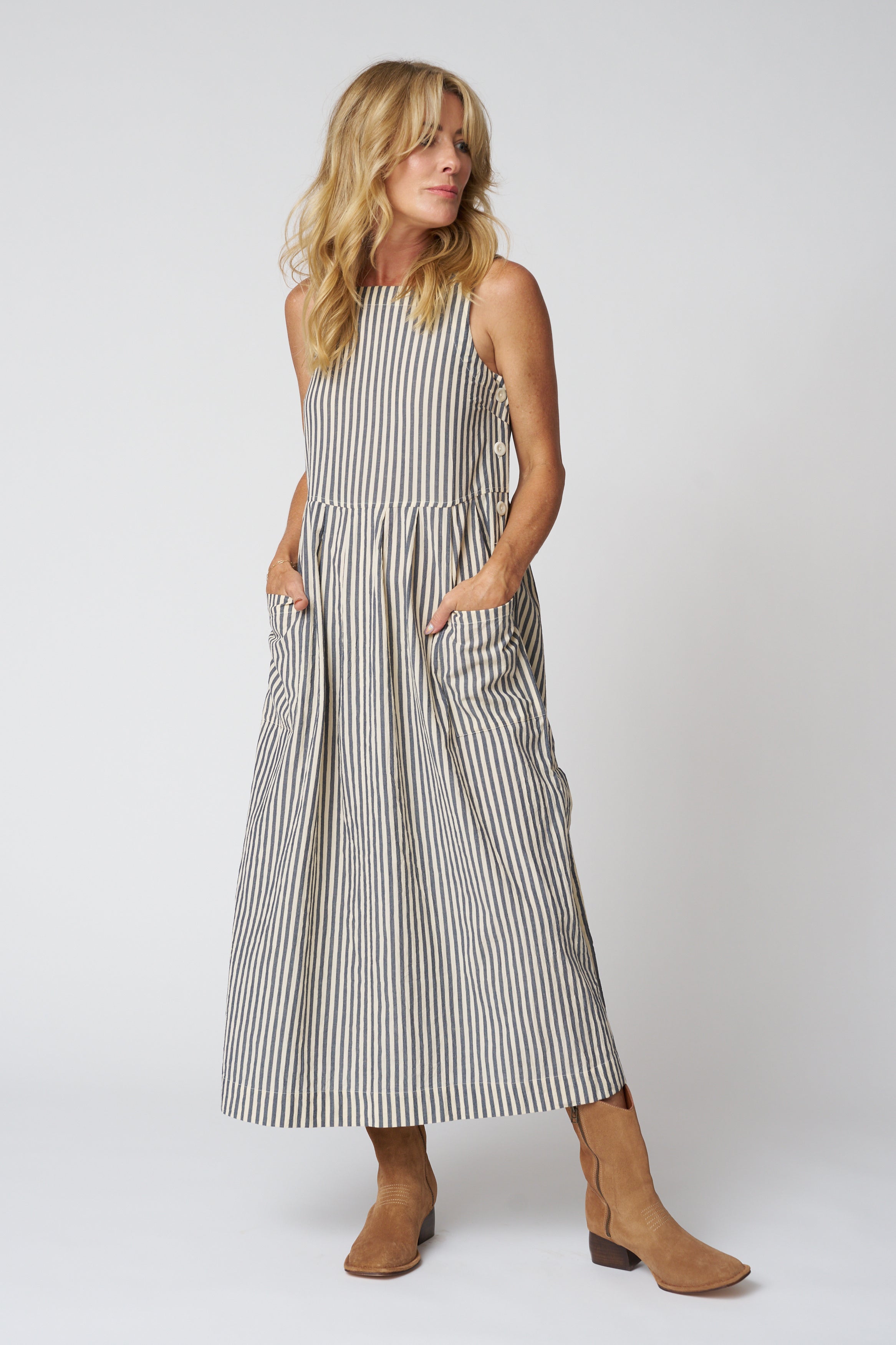 Tablier Stripe Cotton Pinafore Dress