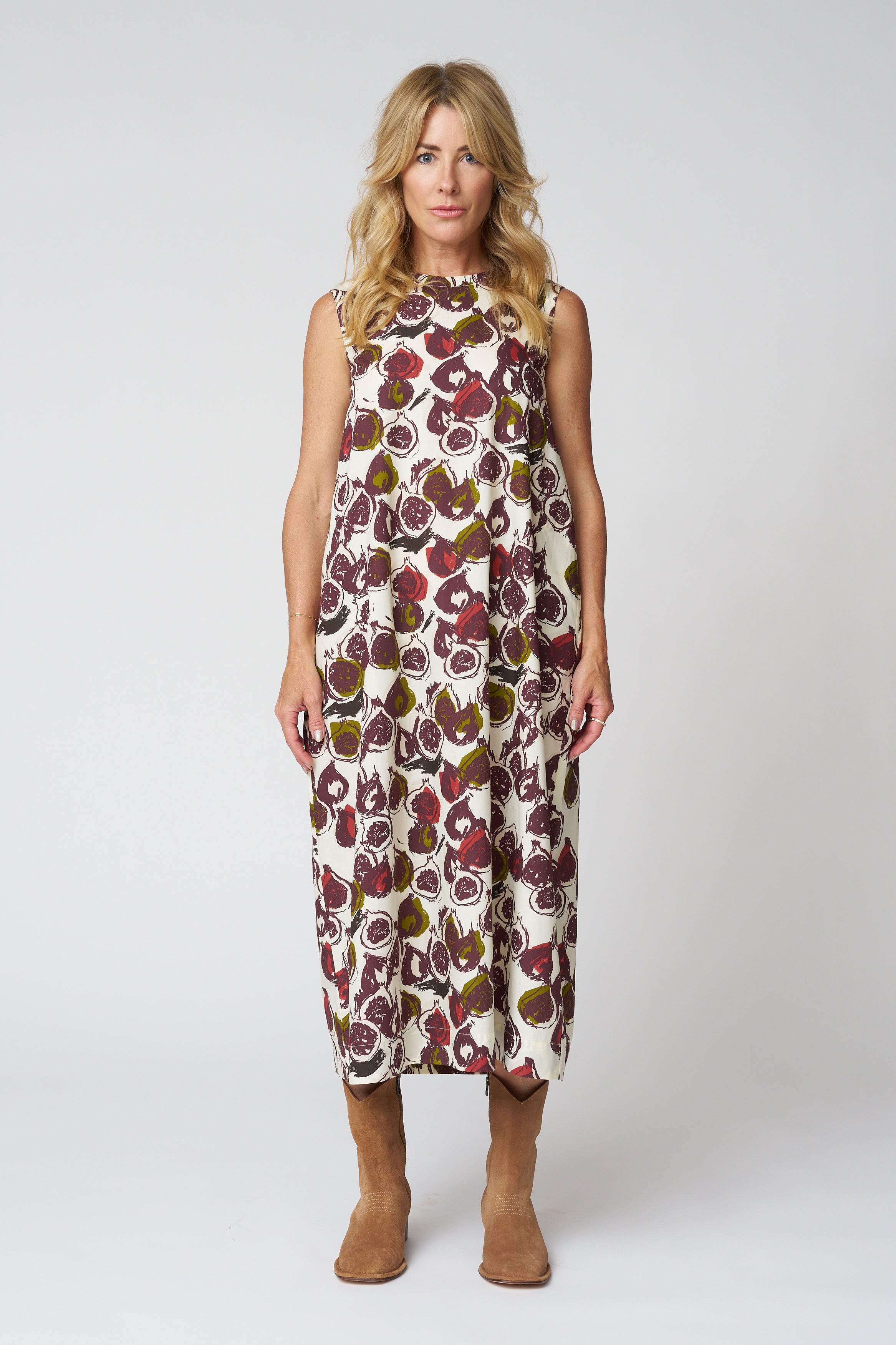 Fig Print Cotton Poplin Dress