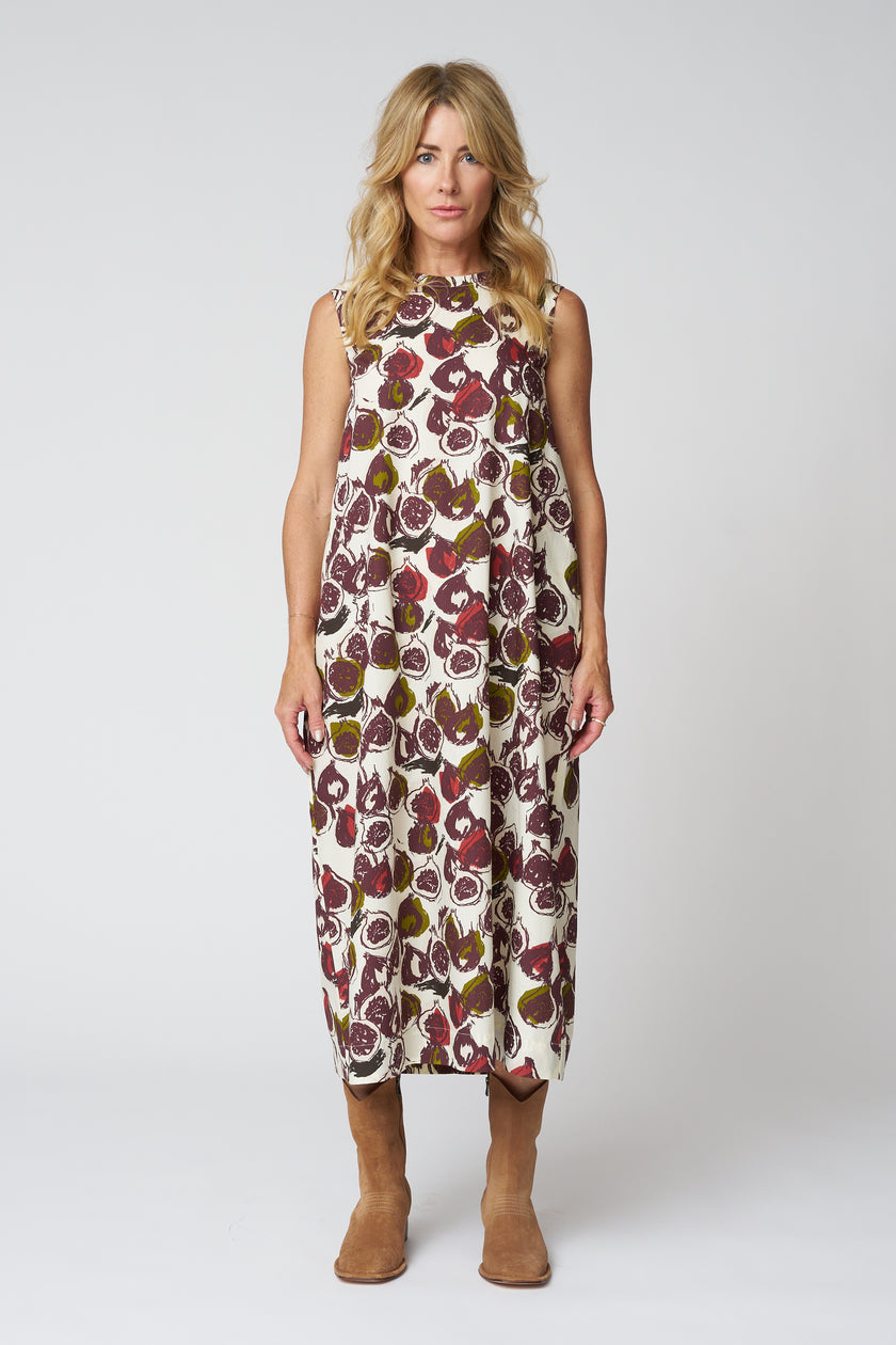 Fig Print Cotton Poplin Dress