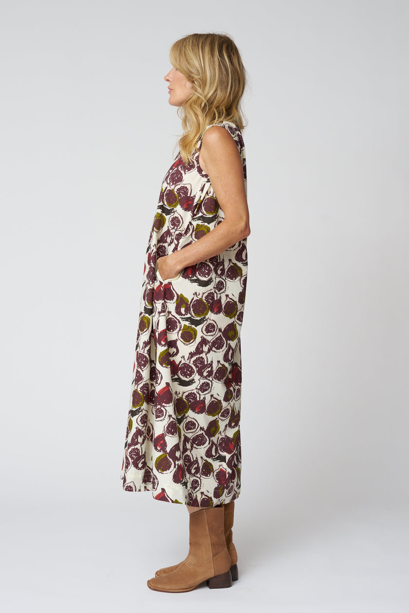 Fig Print Cotton Poplin Dress