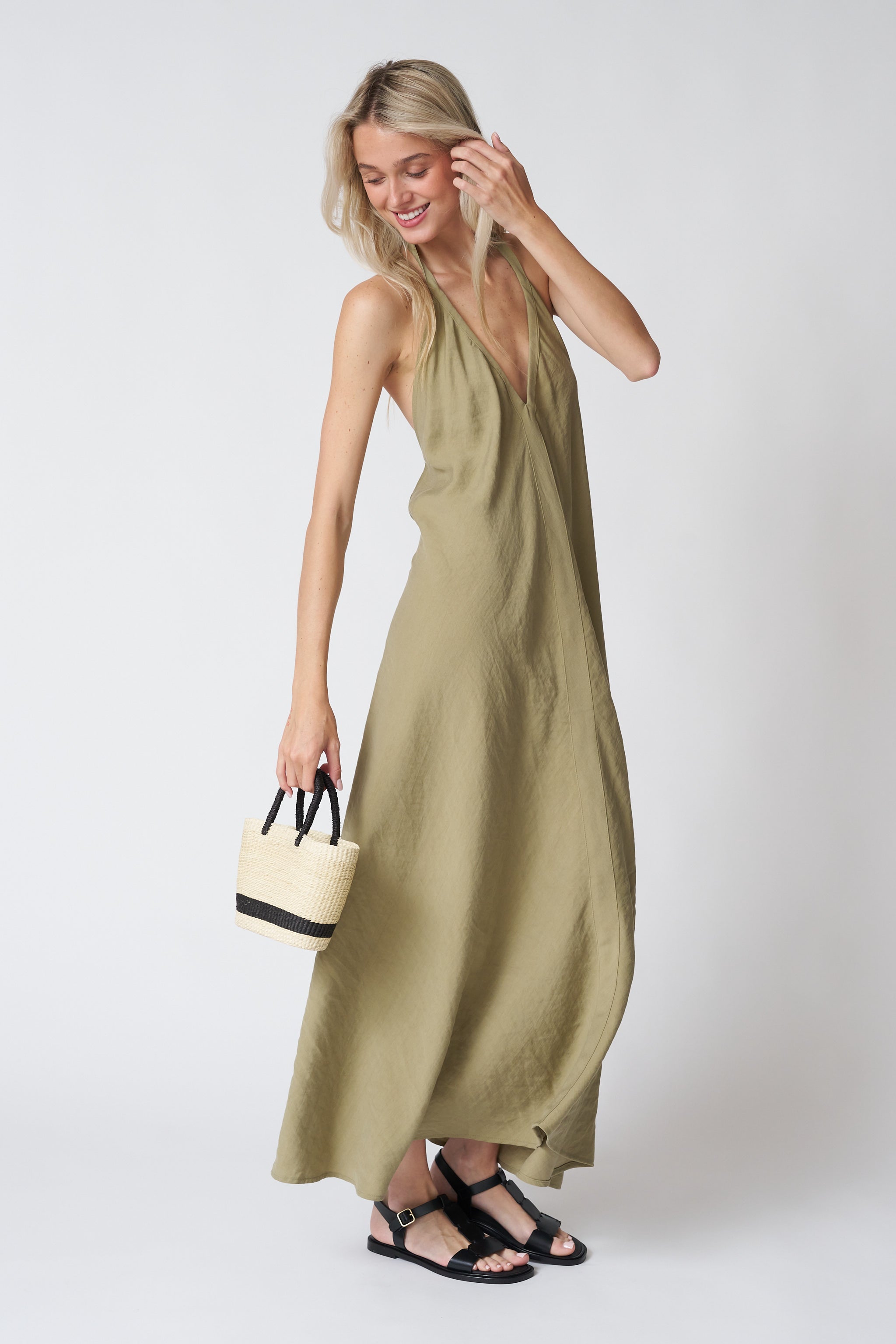 The Handloom Zoe Maxi Dress in Khaki Green