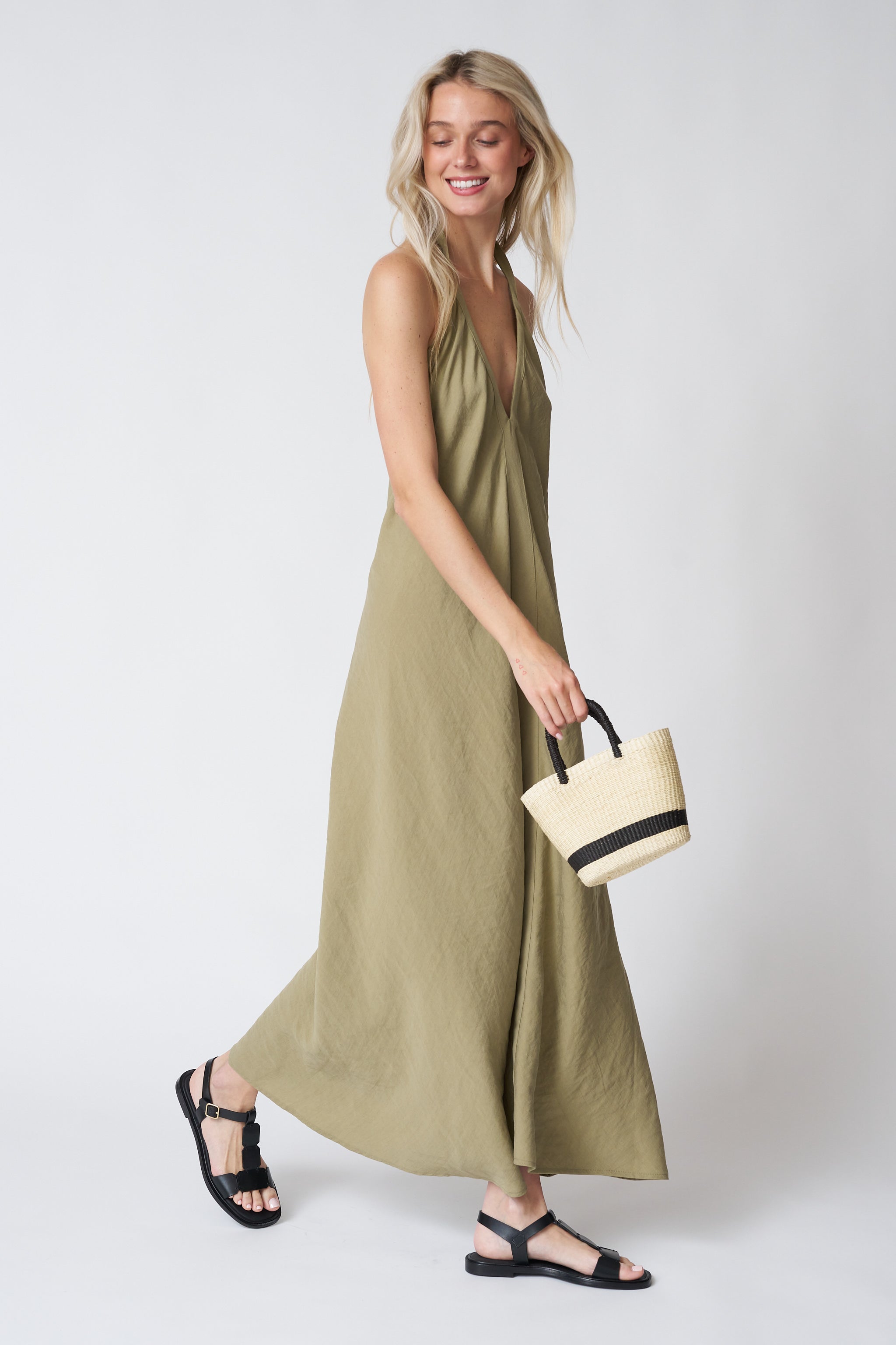 The Handloom Zoe Maxi Dress in Khaki Green