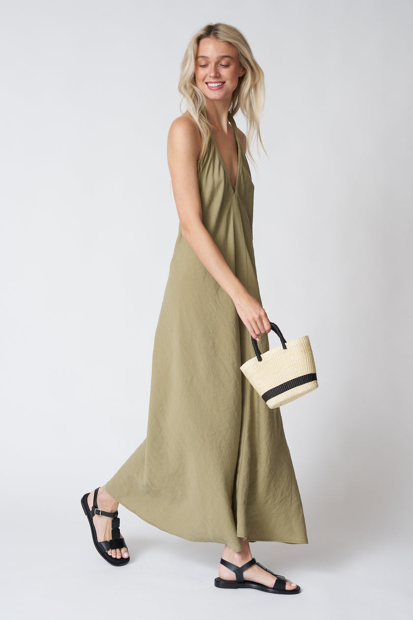The Handloom Zoe Maxi Dress in Khaki Green