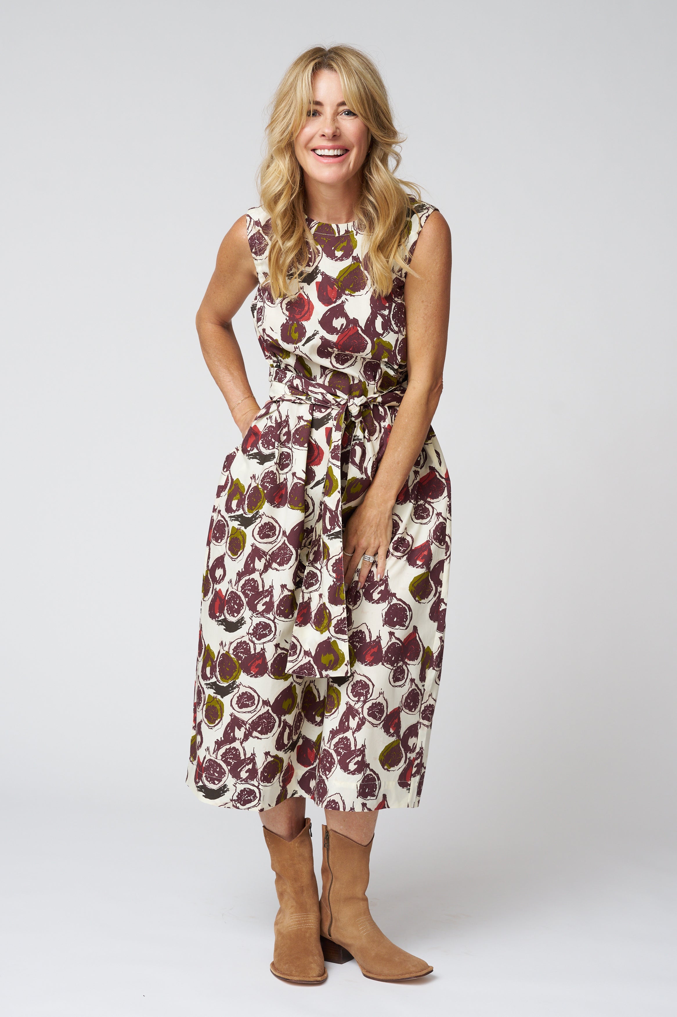 Fig Print Cotton Poplin Dress