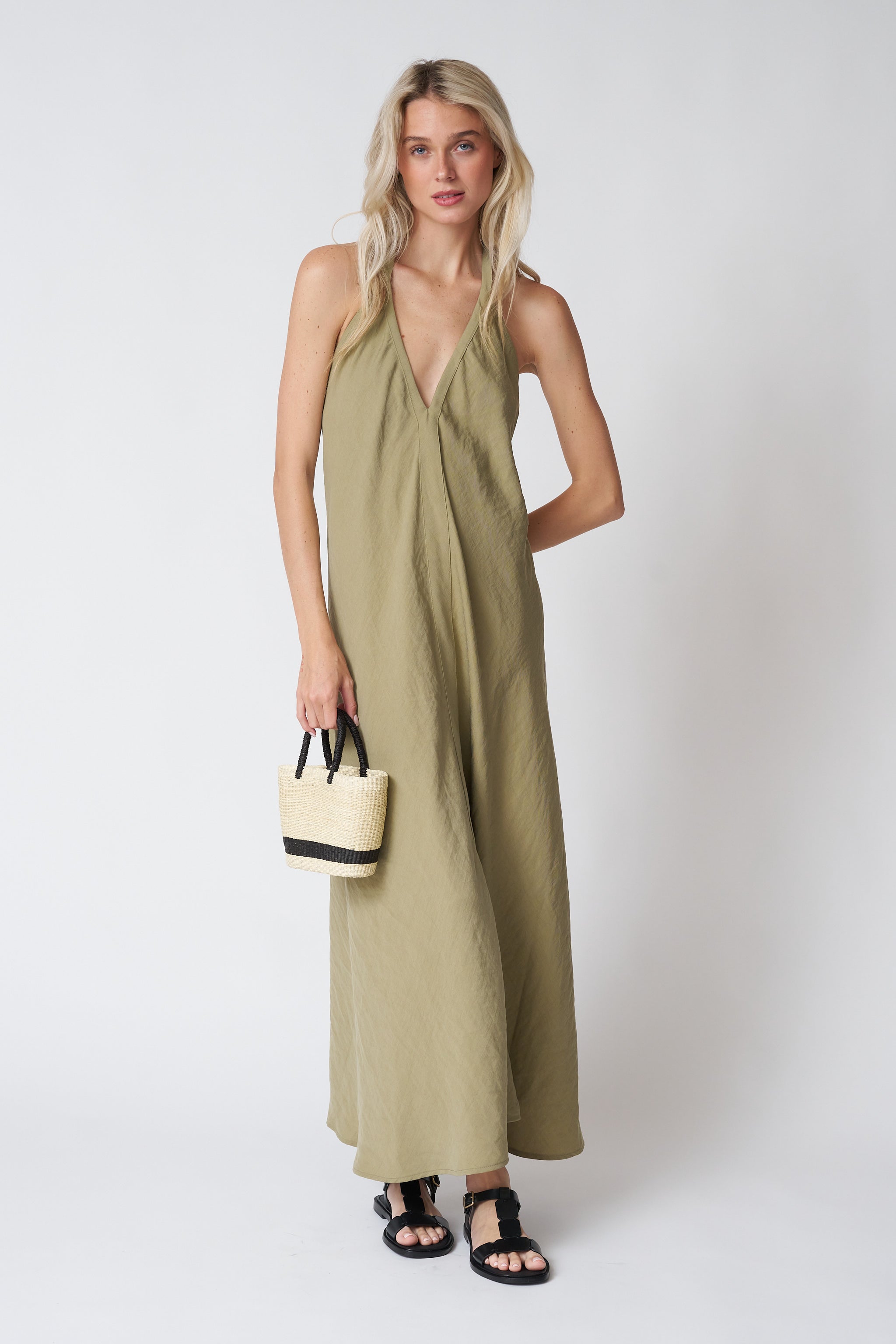 The Handloom Zoe Maxi Dress in Khaki Green