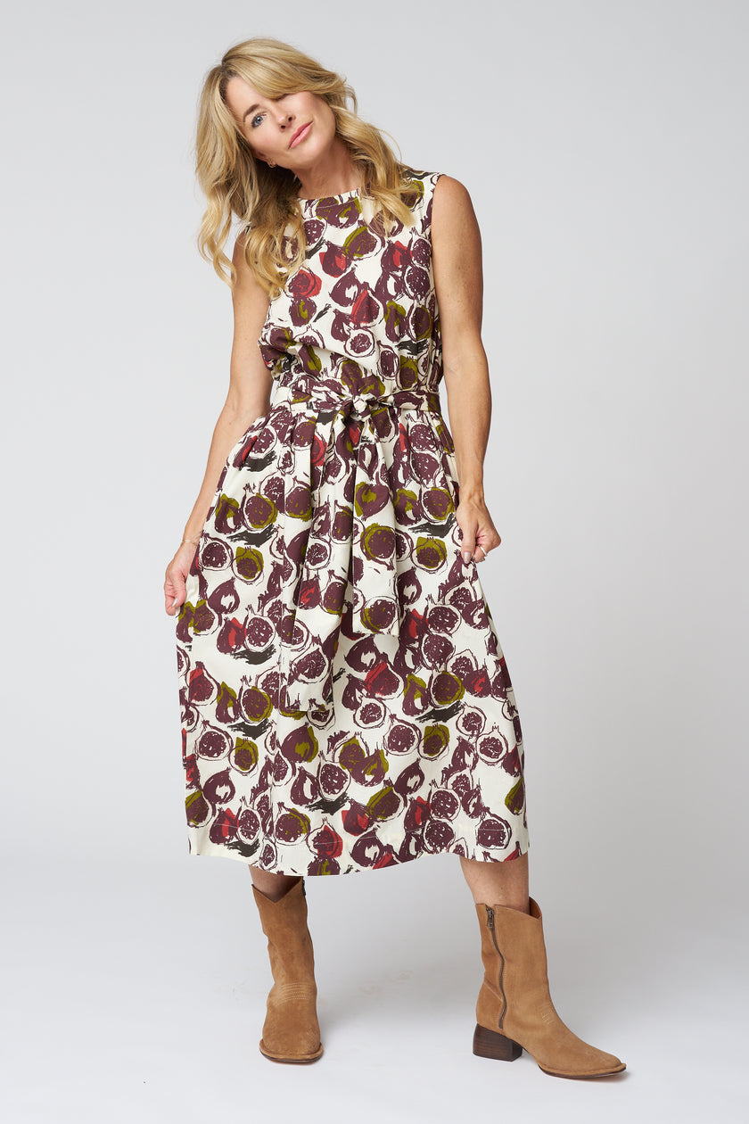 Fig Print Cotton Poplin Dress