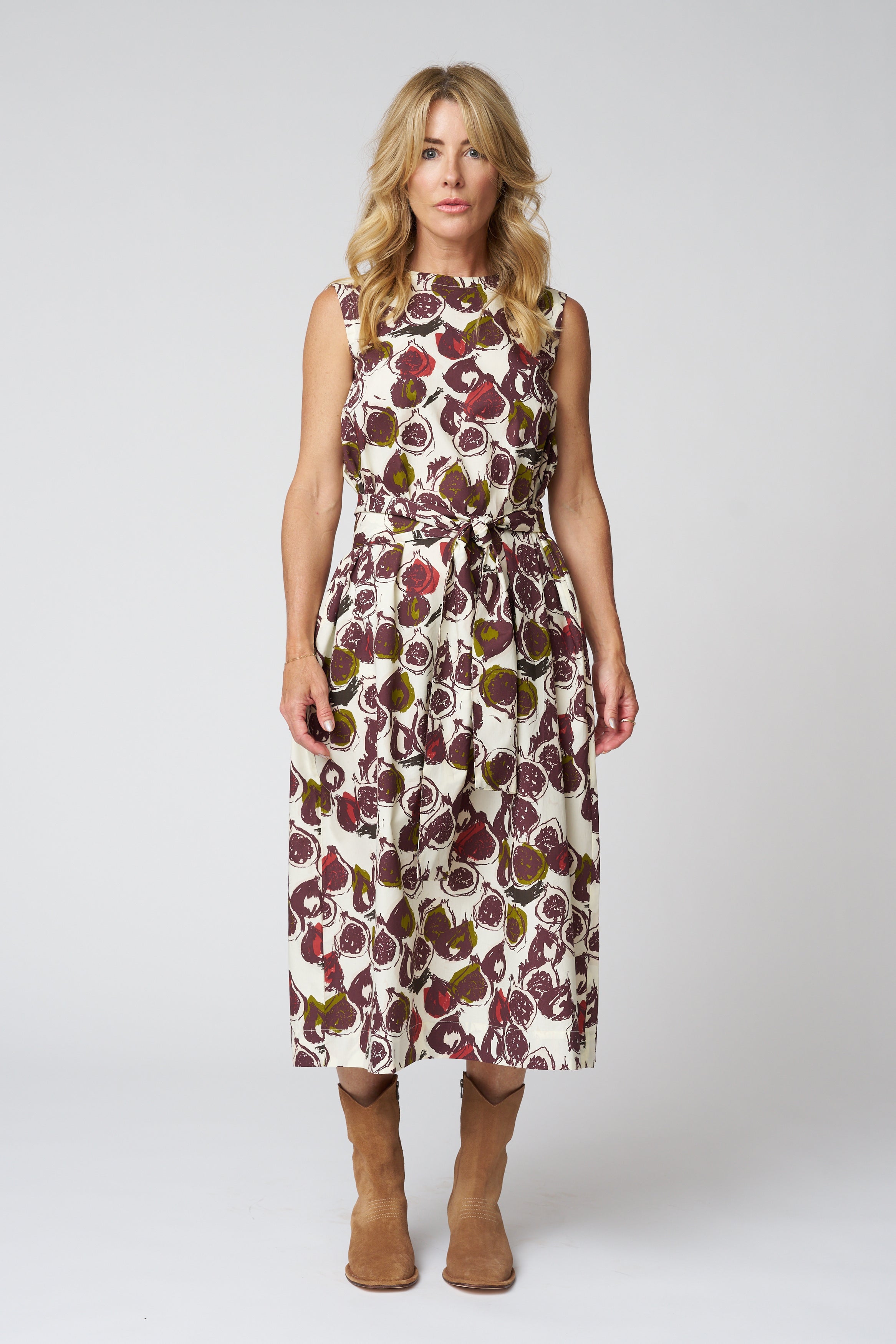 Fig Print Cotton Poplin Dress