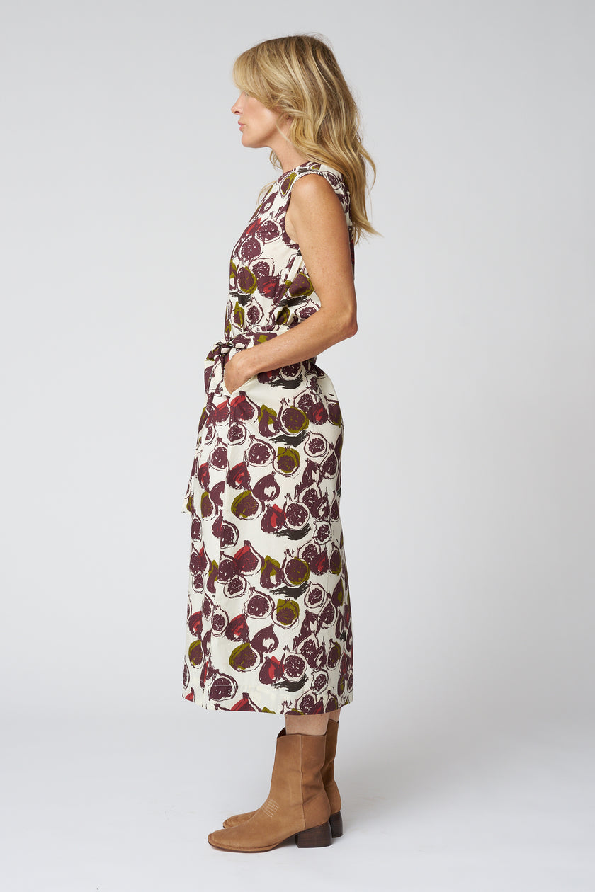 Fig Print Cotton Poplin Dress
