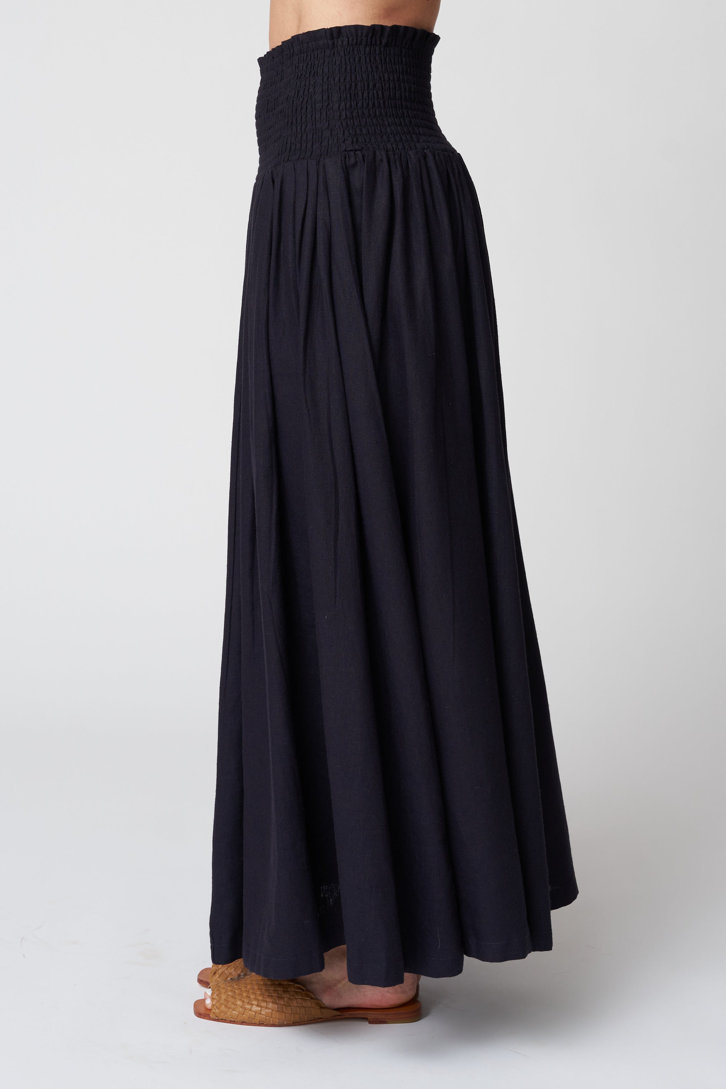 Emerson Fry Smocked Maxi Skirt in Midnight Linen