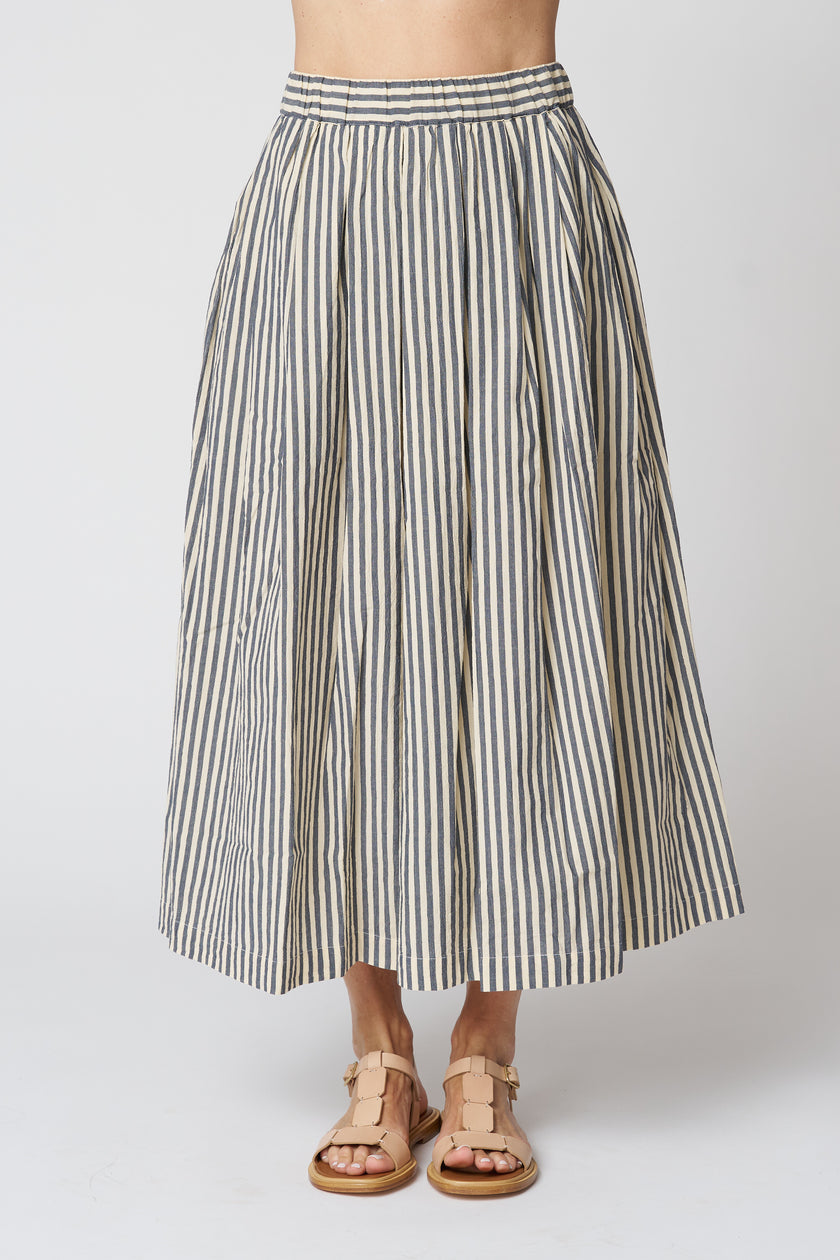 Pleated Cotton Stripe Skirt