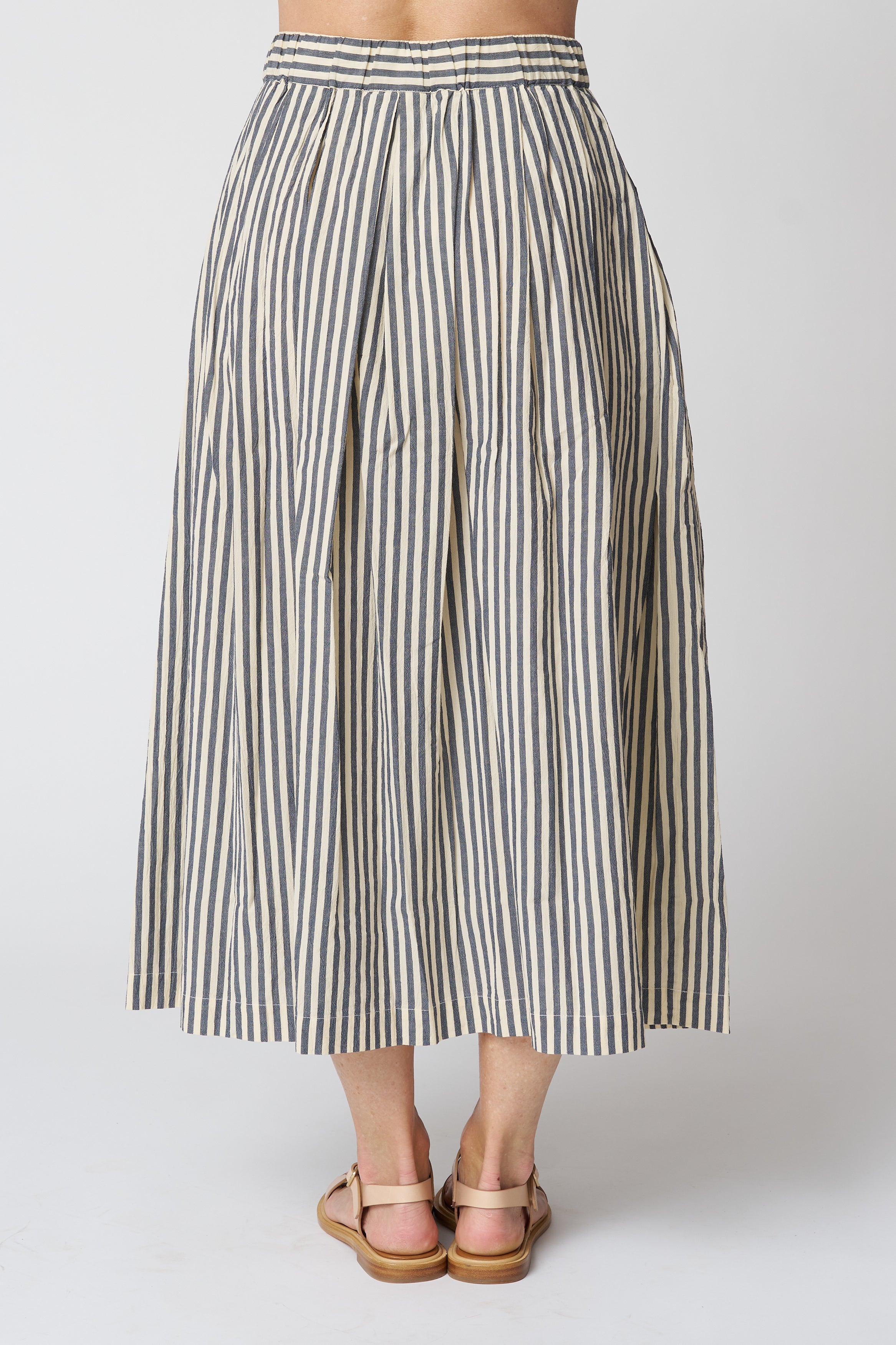 Pleated Cotton Stripe Skirt