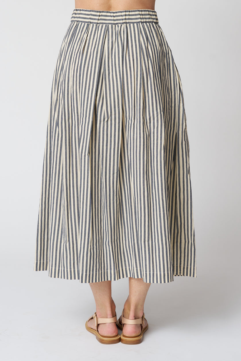 Pleated Cotton Stripe Skirt