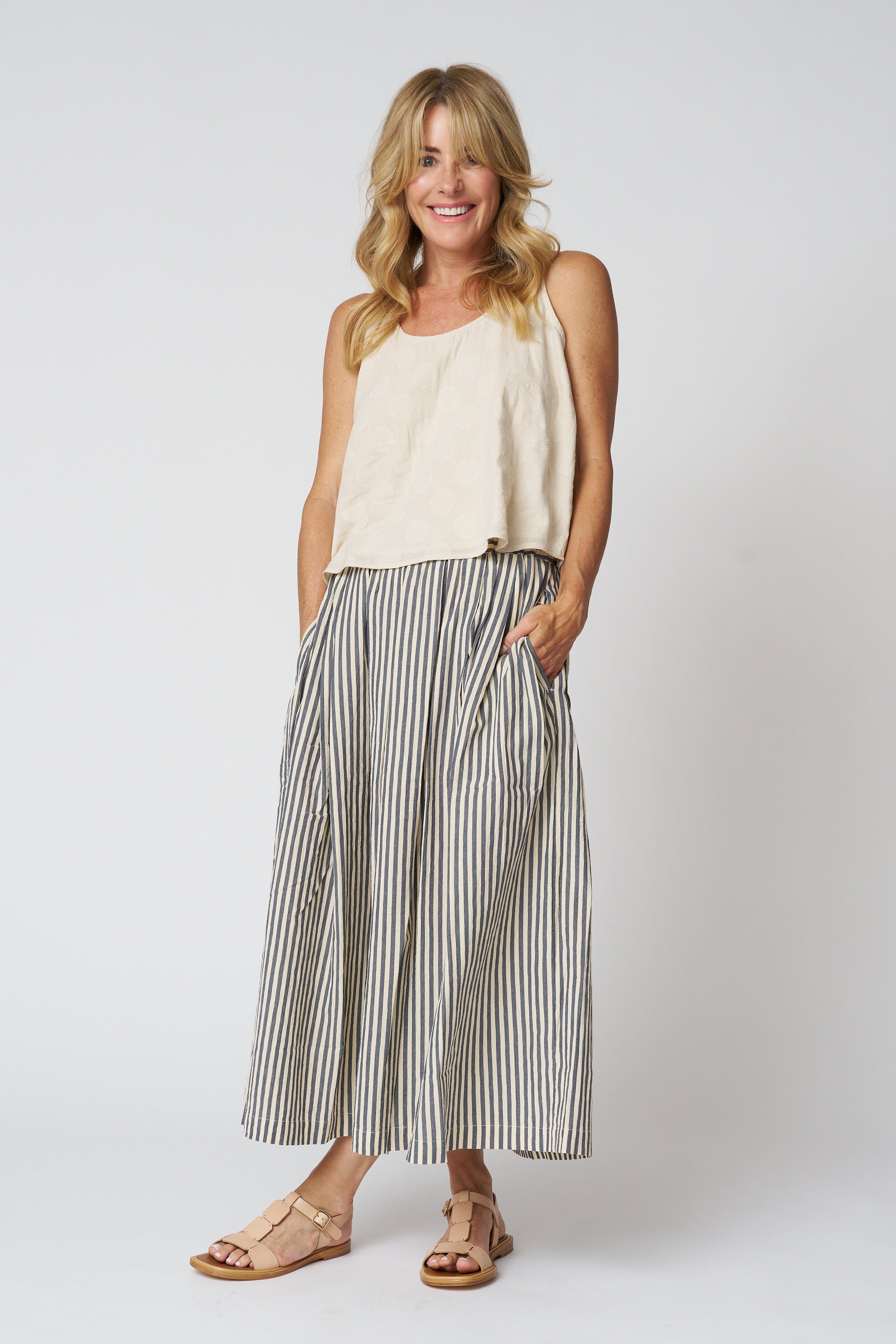 Pleated Cotton Stripe Skirt