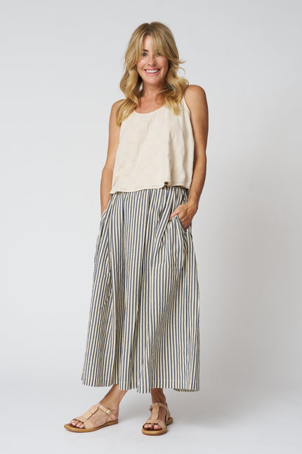 Pleated Cotton Stripe Skirt
