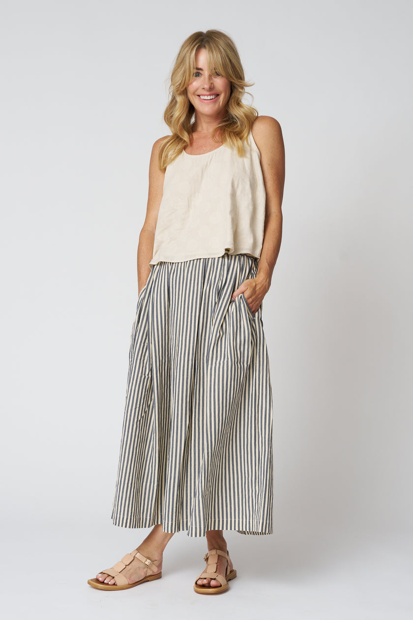 Pleated Cotton Stripe Skirt