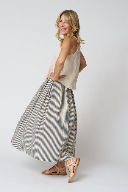 Pleated Cotton Stripe Skirt