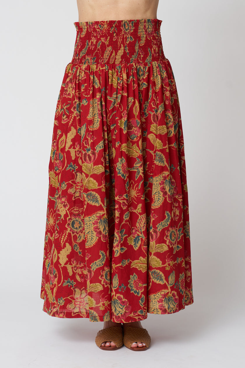 Emerson Fry Smocked Maxi Skirt in Pompeian Blooms